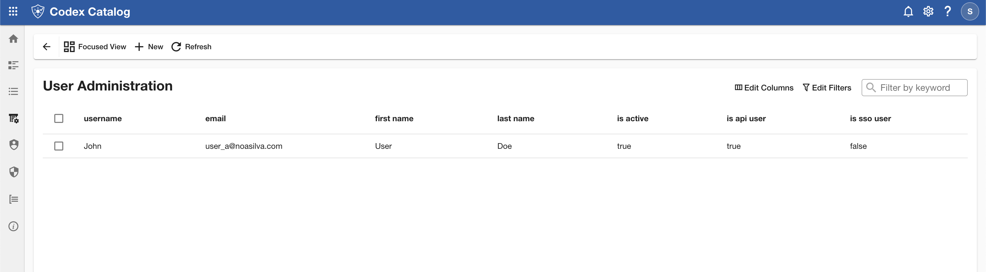 User Admin Screen