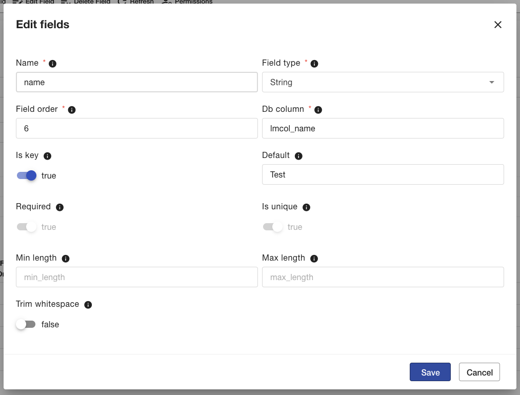 Field edit menu